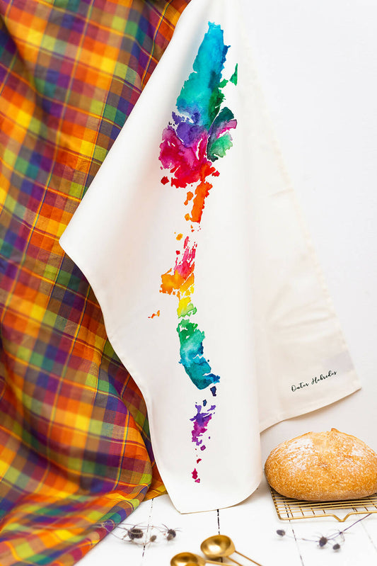 Outer Hebrides Watercolour Map Tea Towel