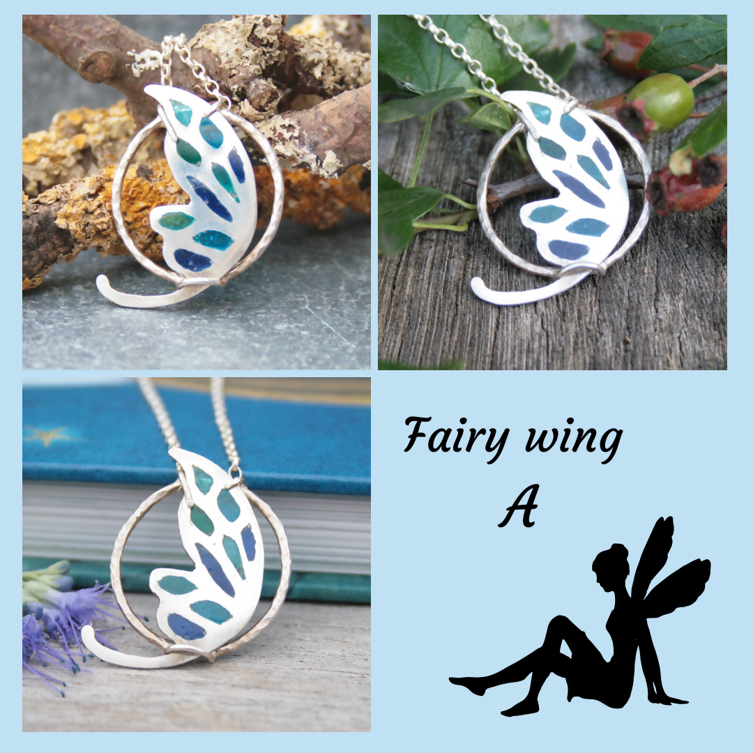 Plique-a-jour enamel fairy wing necklace