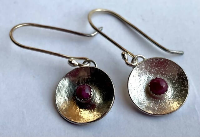 Sterling silver and ruby drop earrings