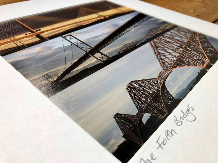 ‘The Forth Bridges’ Colour, Signed Mounted square Print 30 x 30cm