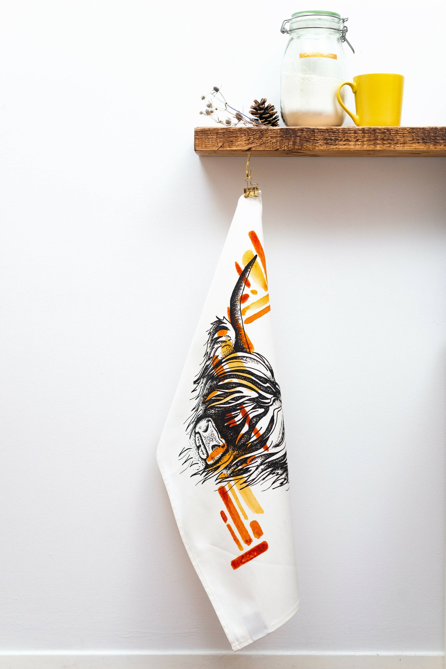 Highland Coo Watercolour Tea Towel