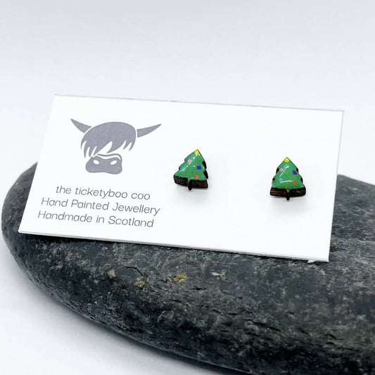 Hand Painted Christmas Tree Earrings