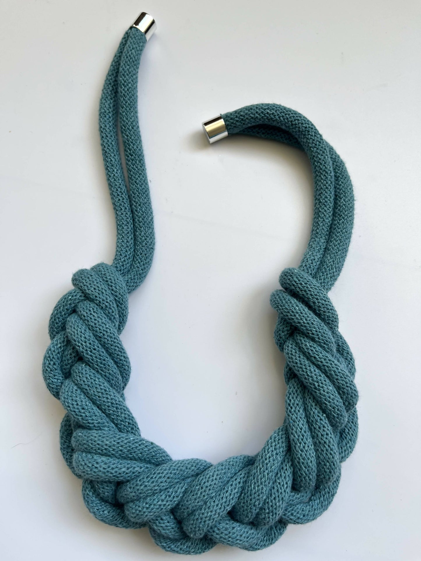 Teal Blue Chunky Braided Necklace