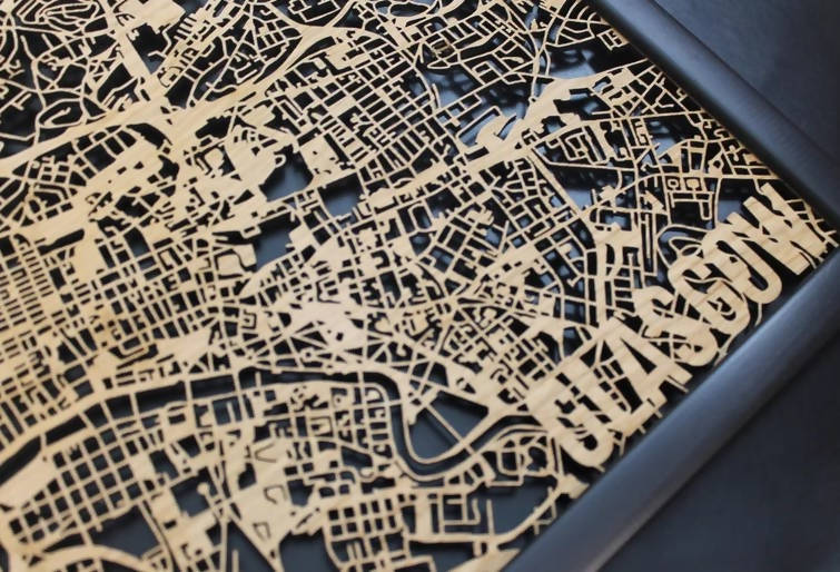 Glasgow Scotland Wood Map - Laser Cut Street Maps - Wooden Map ...