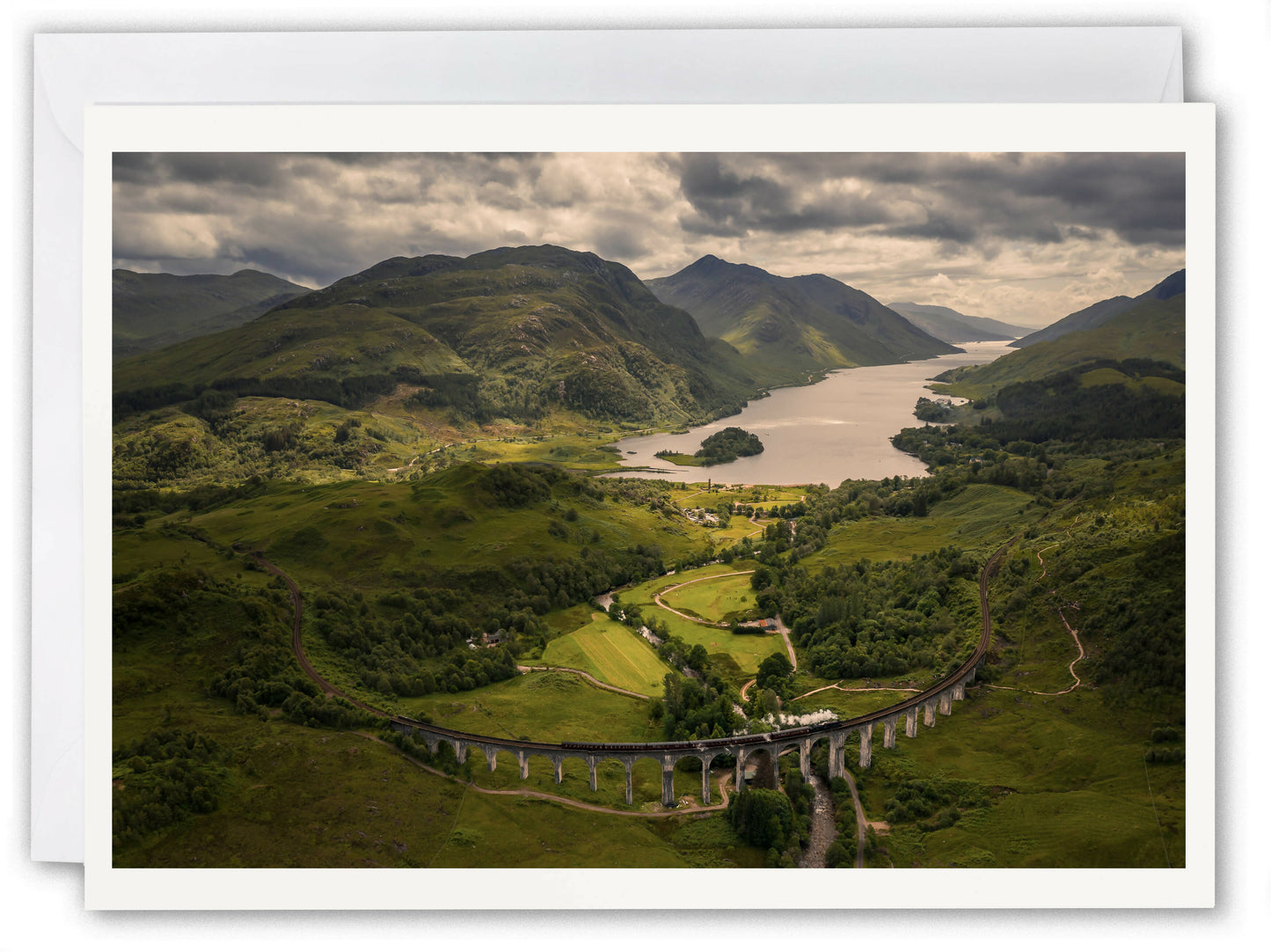 Loch Shiel & Jacobite steam train over Glenfinnan Viaduct - Scotland Greeting Card - Blank Inside