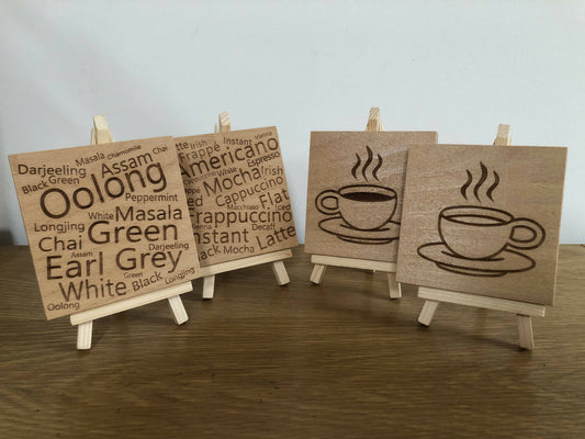 Wooden coasters - set of 4 - coffee and tea