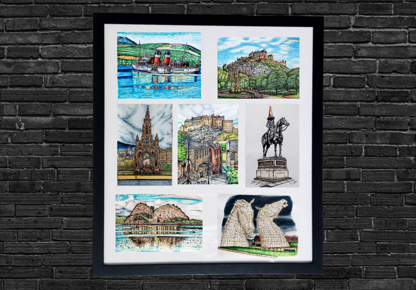Framed Collage Scotland Giclee art Print Set