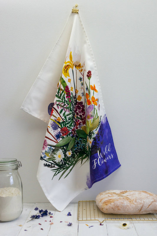 Wildflowers Bouquet Watercolour Tea Towel