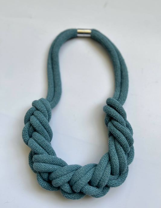 Teal Blue Chunky Braided Necklace