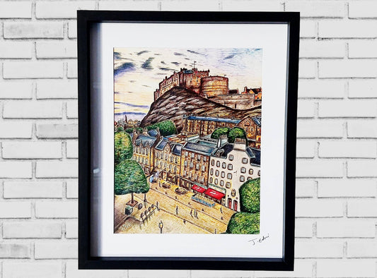 Framed Edinburgh Art Print- Grass-market and Castle