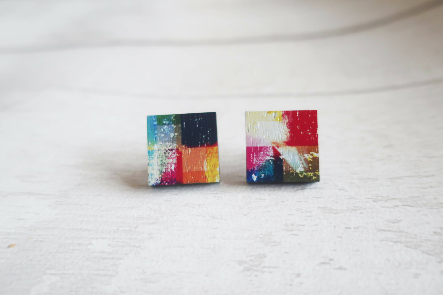 Abstract statement mismatched wooden earrings