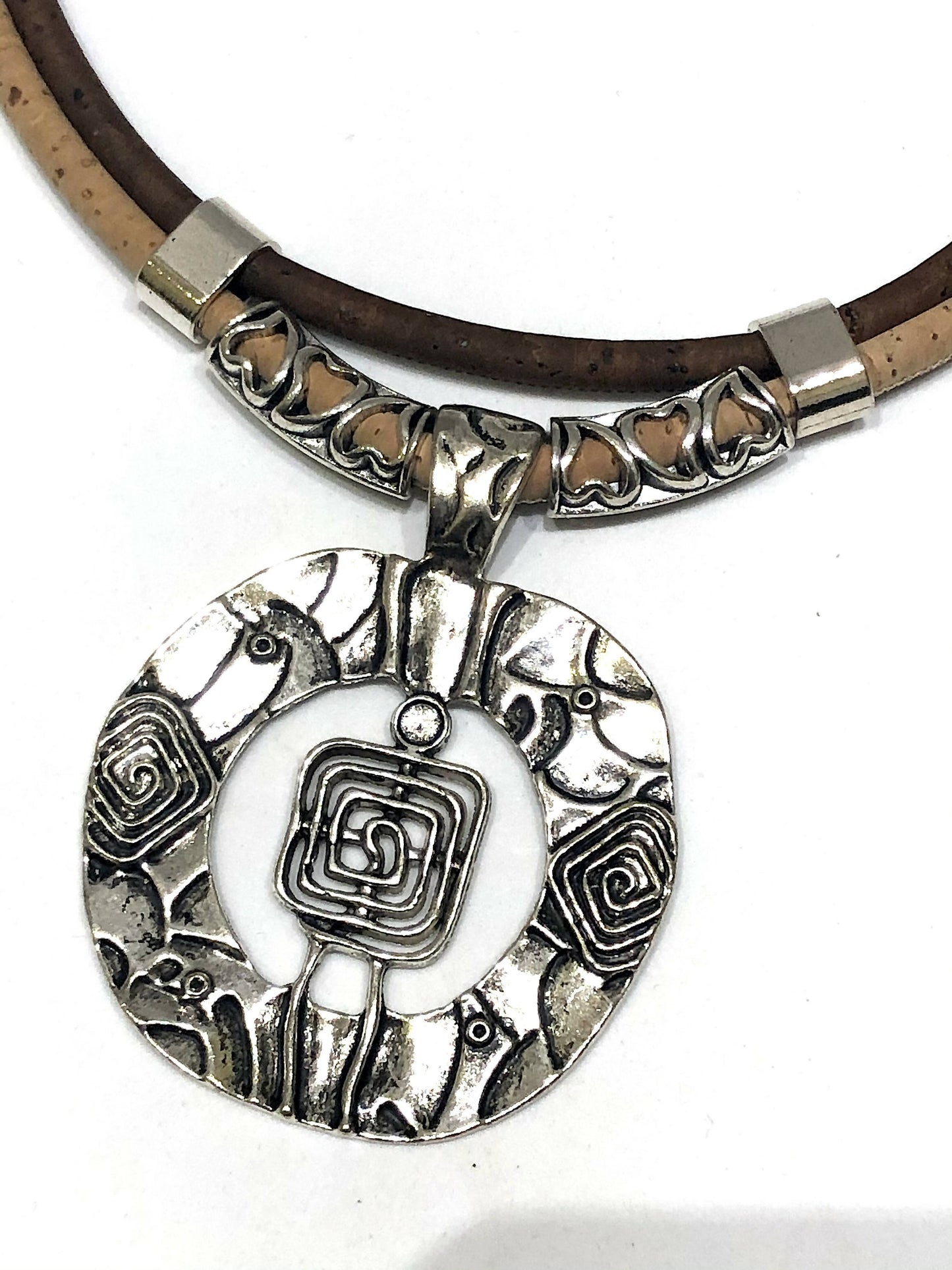 100% Natural Cork Necklace, handmade, vegan, eco-friendly, sustainable, Zamak Findings, Boho, Elegant and Sophisticated