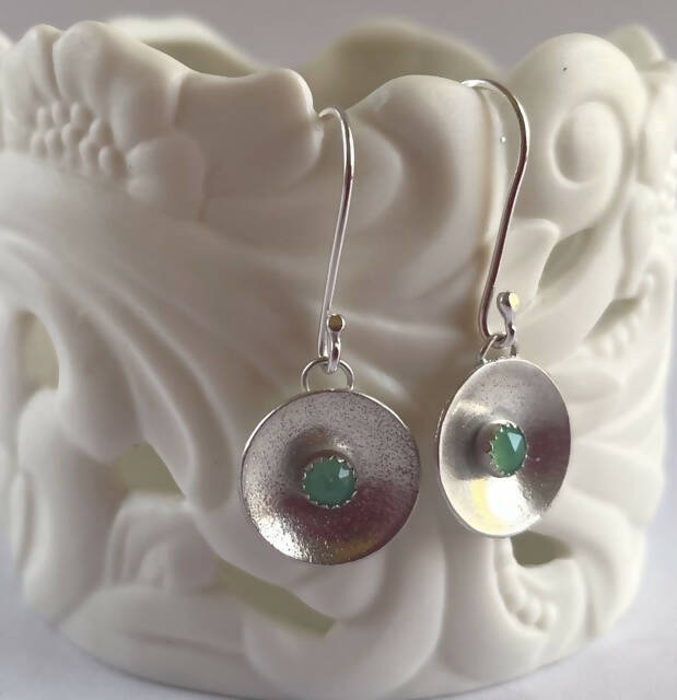 Sterling silver and chrysoprase drop earrings