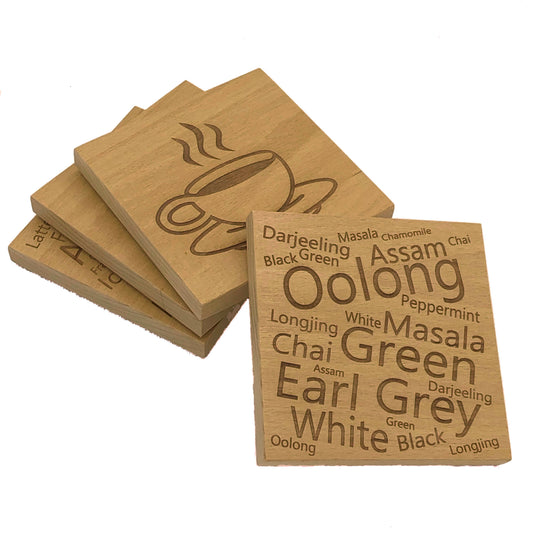 Wooden coasters - set of 4 - coffee and tea