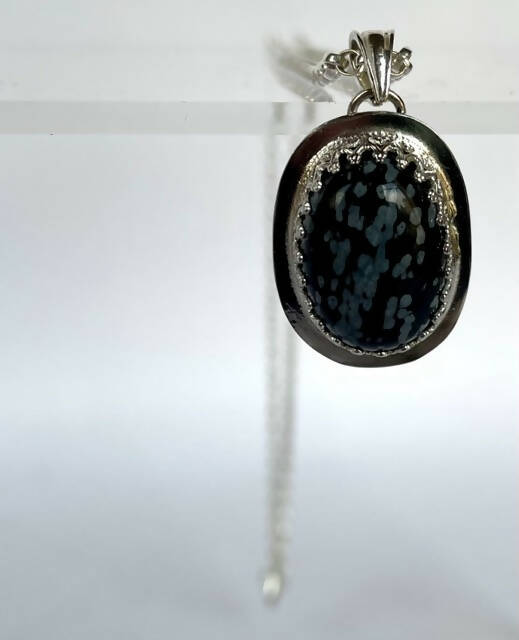 Recycled sterling silver obsidian pendant