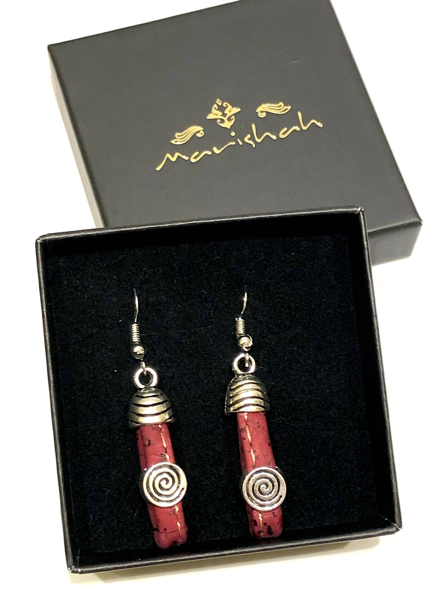 Cork earrings, vegan, sustainable source, silver plated ear-wires. Handmade