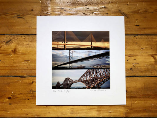 ‘The Forth Bridges’ Colour, Signed Mounted square Print 30 x 30cm