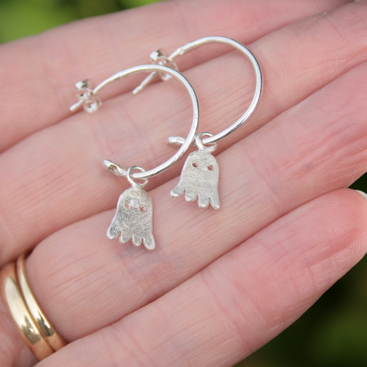 Silver ghost hoop earrings