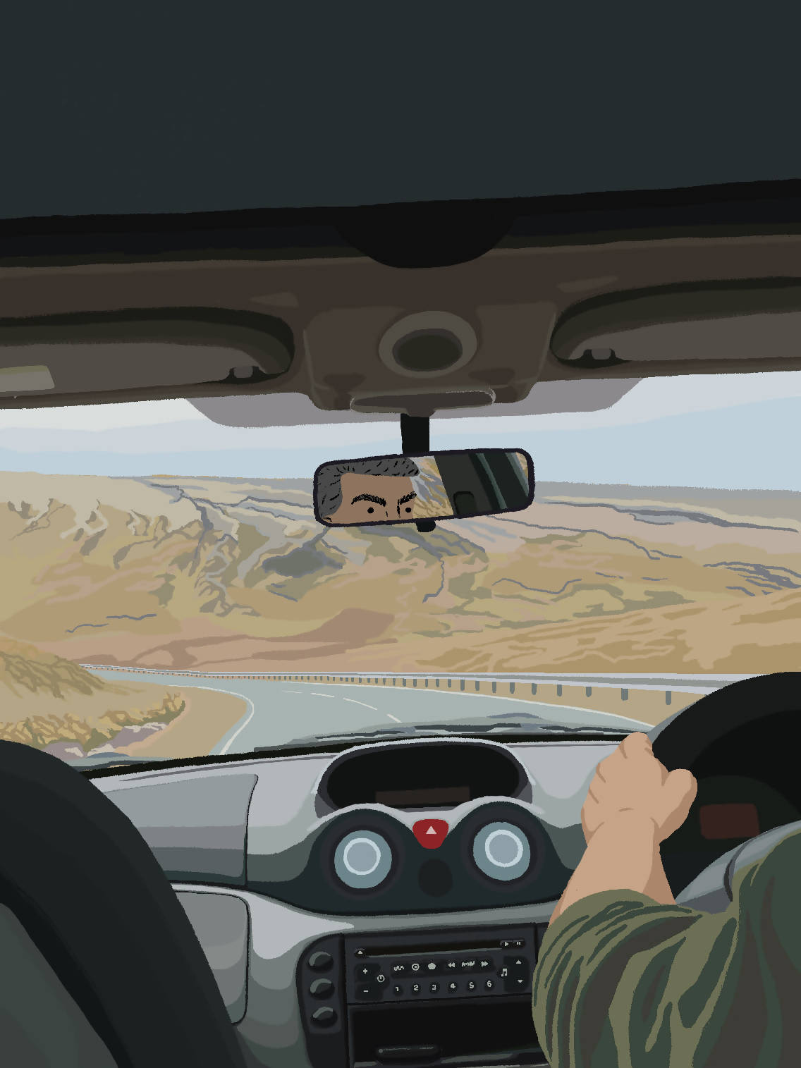 Car View of Hills, Giclee Print