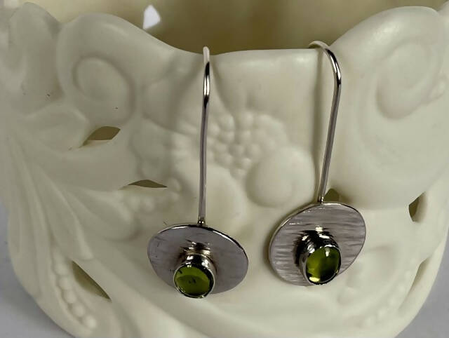 Recycled sterling silver and peridot drop earrings