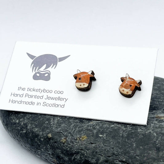 Hand Painted Wooden Highland Cow Earrings