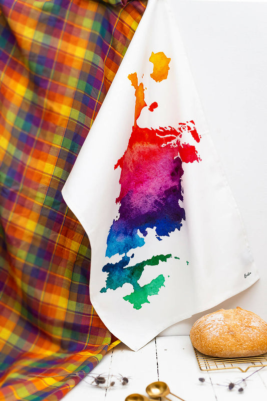 Isle of Barra Watercolour Map Tea Towel