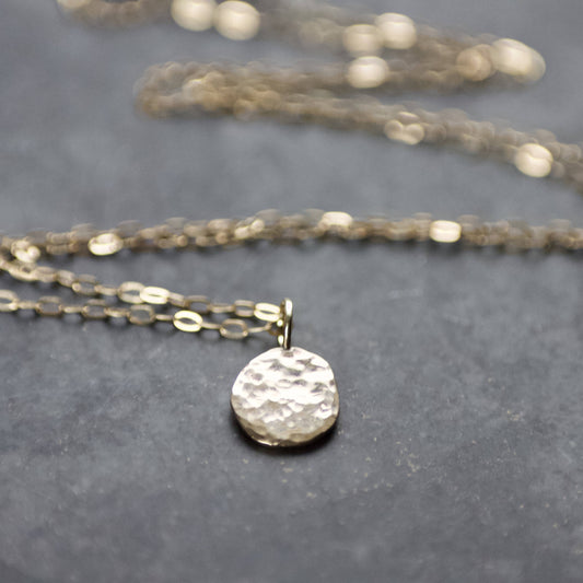 9ct Gold Hammered Disc Pendant Necklace