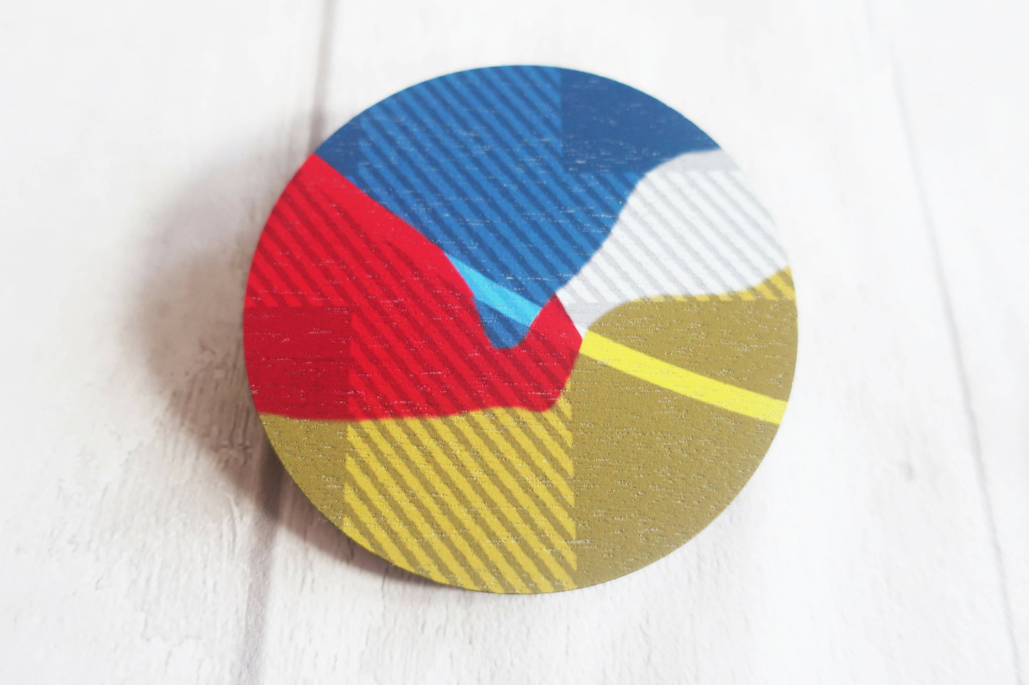 Large abstract statement brooch, colourful printed pin