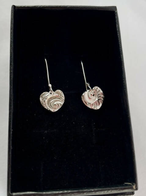 Fine silver heart drop earrings