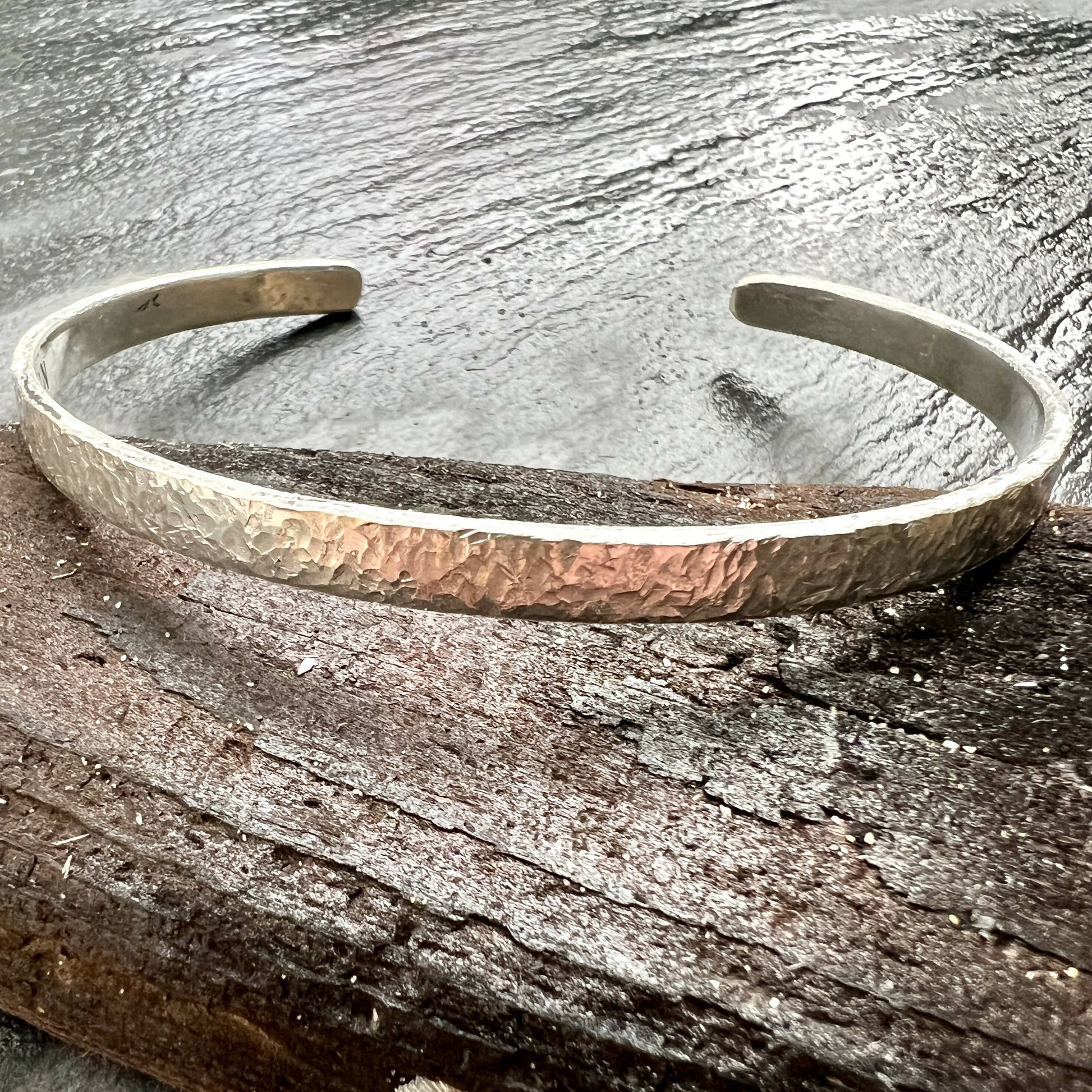 Silver Hammered men’s cuff - Main Image