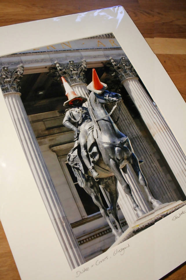 Duke, Horse, Cones, Glasgow mounted print