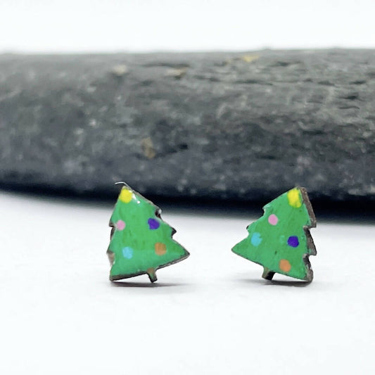 Hand Painted Christmas Tree Earrings