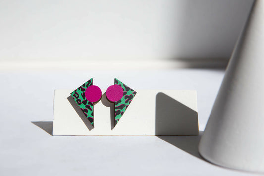 Geometric Leopard Print Stud Earrings