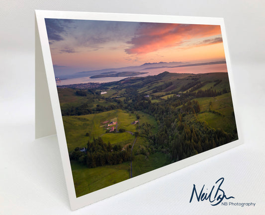 Arran, Cumbrae & Largs from Brisbane Glen, Ayrshire - Scottish Greeting Card - Blank Inside