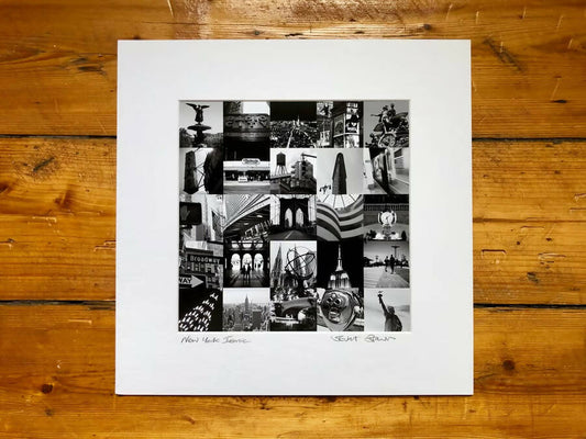 ‘New York iconic’ collage, signed square mounted print 30 x 30cm