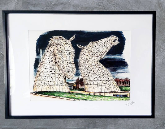 The Kelpies, Scotland framed Giclee art Print