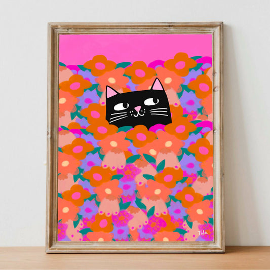 Cat In The Flowers Print
