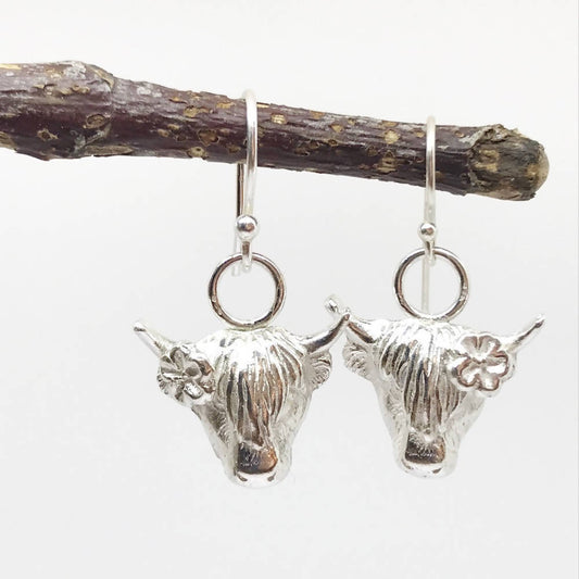 Silver Highland Cow Earrings