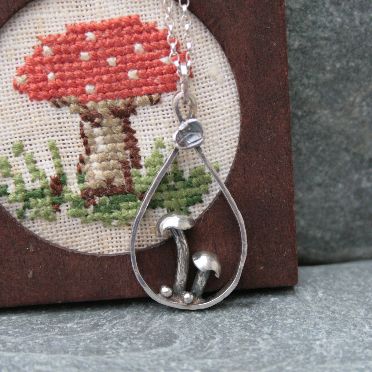 Silver toadstool necklace