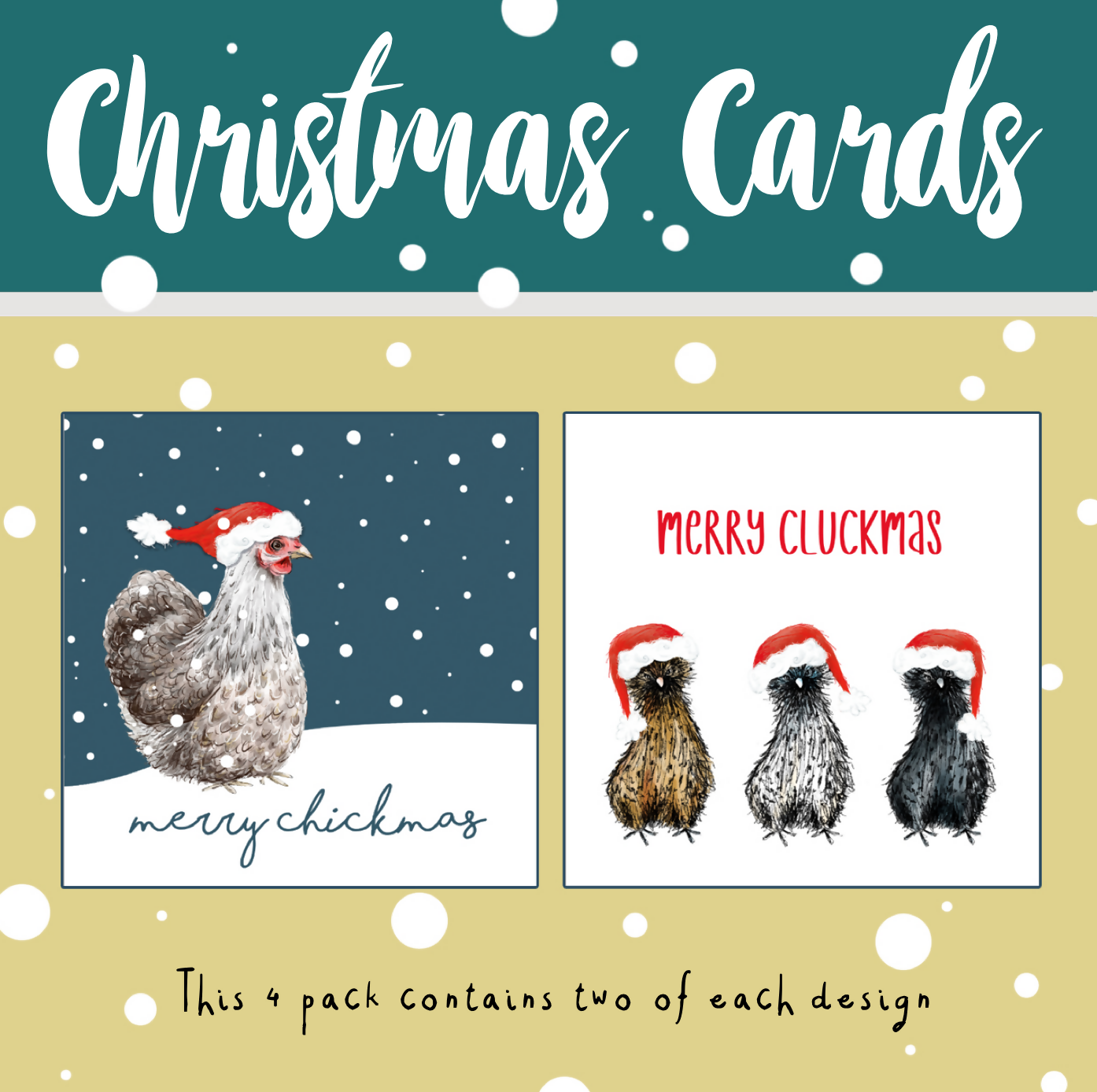 Illustrated Christmas Cards - Pack of 4
