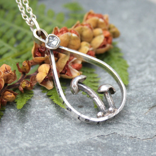 Silver toadstool necklace