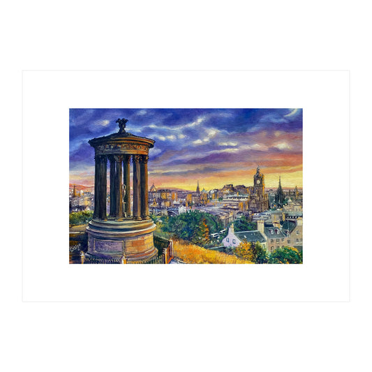 Edinburgh Golden Hour From Calton Hill - Giclee Fine Art Print 29.7x42cm