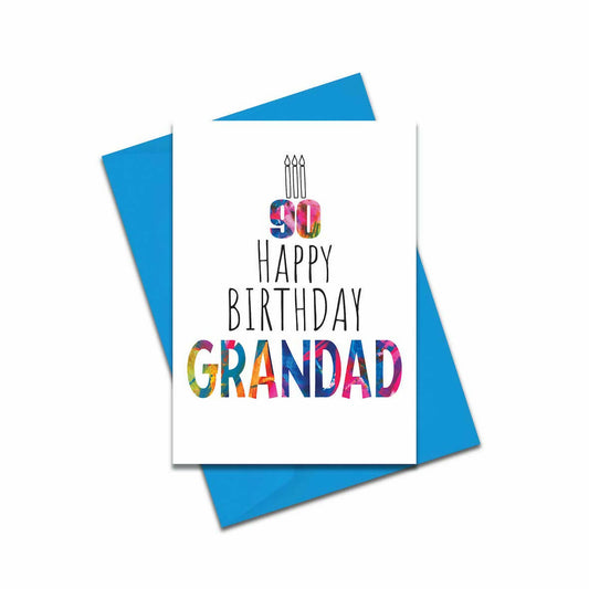 Grandad 90th Birthday Card - Modern and Colourful Birthday Card