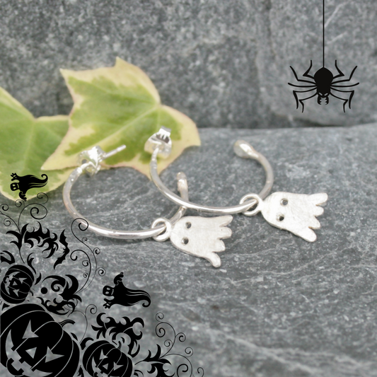 Silver ghost hoop earrings