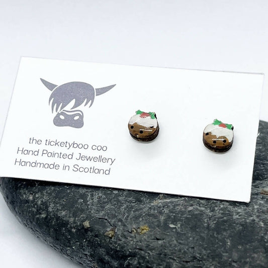Hand Painted Christmas Pudding Earrings