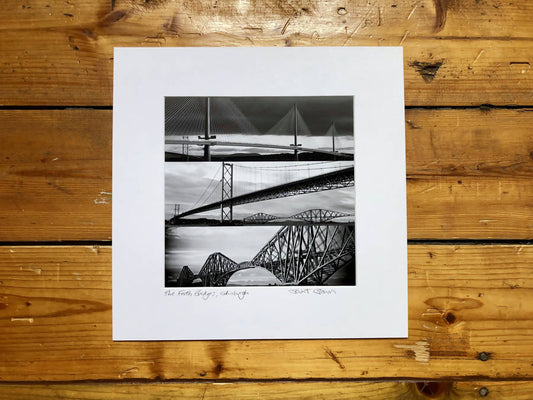 ‘The Forth Bridges’ signed mounted square print 30 x 30cm