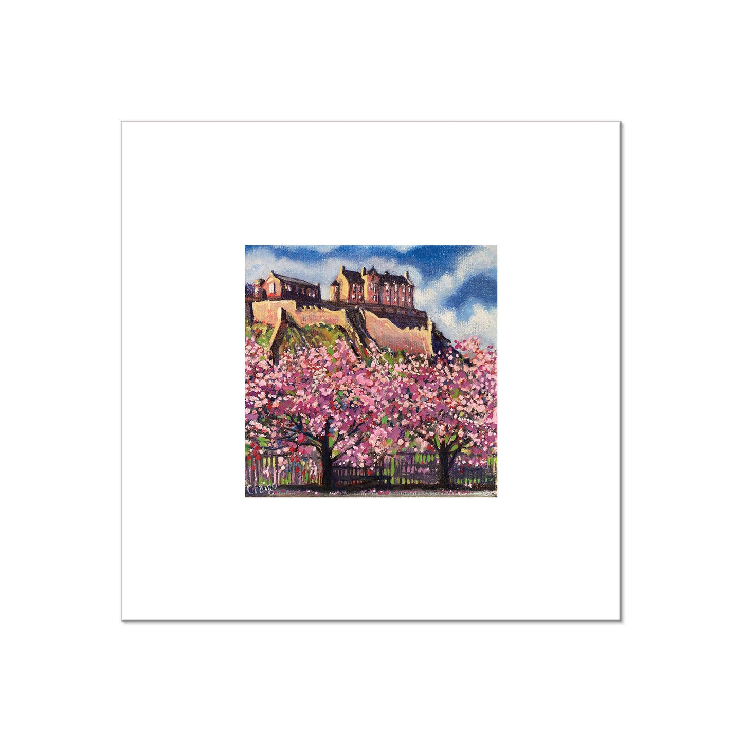 Edinburgh Castle, Cherry Blossom - Giclee Fine Art Print 29.7x29.7cm