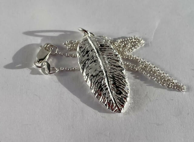 Fine silver feather pendant