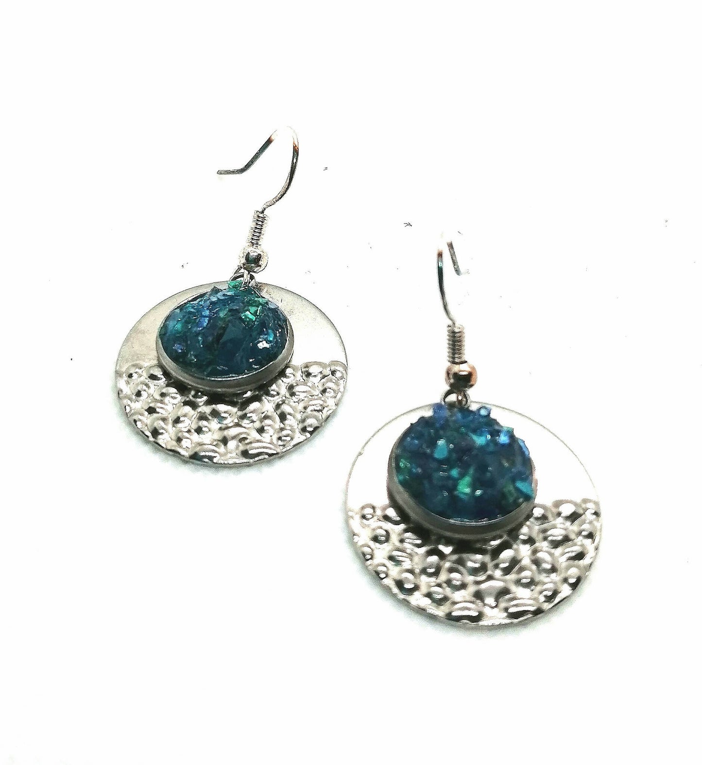 Blue Glass Disc Earrings