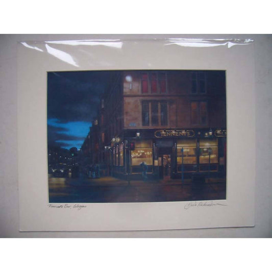 Tennents Bar at night, Glasgow. Art Print.